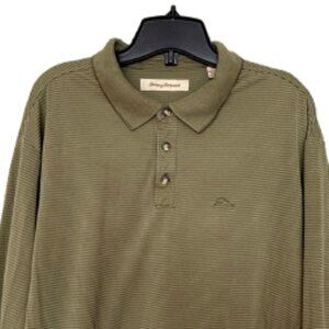 Tommy Bahama Men's Green Striped Long Sleeve Polo Size XL